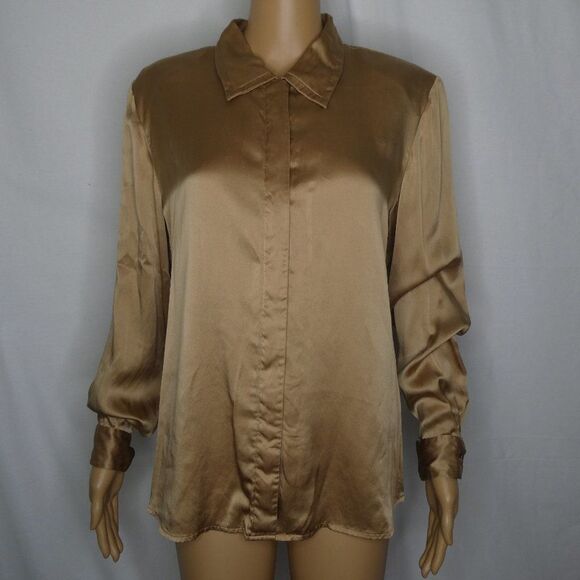 Anna and Frank Silk Long Sleeve Button Up Shirt Lg - Picture 1 of 10